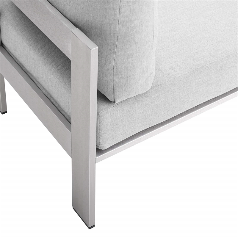 Modway Shore 3-Piece Fabric & Aluminum Outdoor Patio Set in Silver/Gray