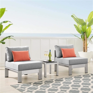 Modway Shore 3-Piece Fabric & Aluminum Outdoor Patio Set in Silver/Gray