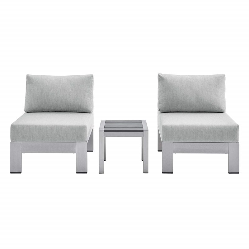 Modway Shore 3-Piece Fabric & Aluminum Outdoor Patio Set in Silver/Gray