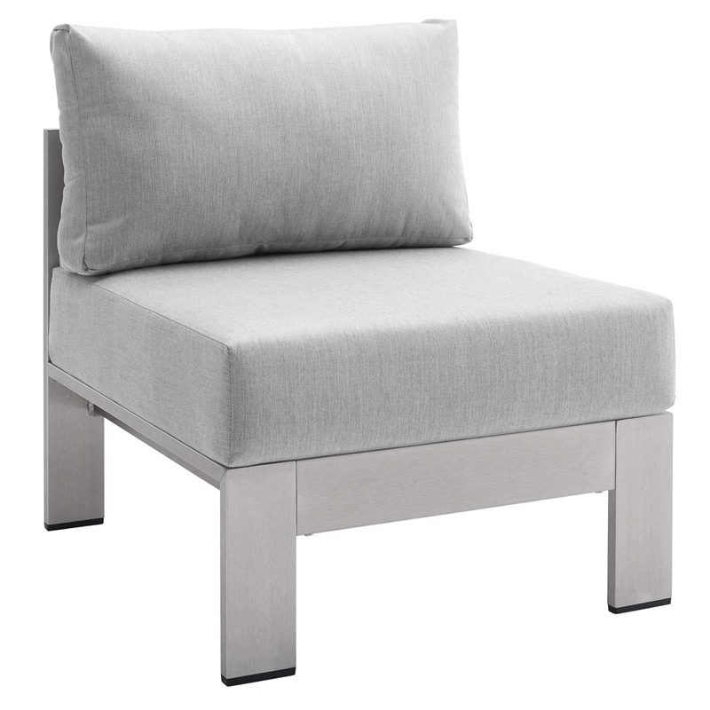 Modway Shore 3-Piece Fabric & Aluminum Outdoor Patio Set in Silver/Gray