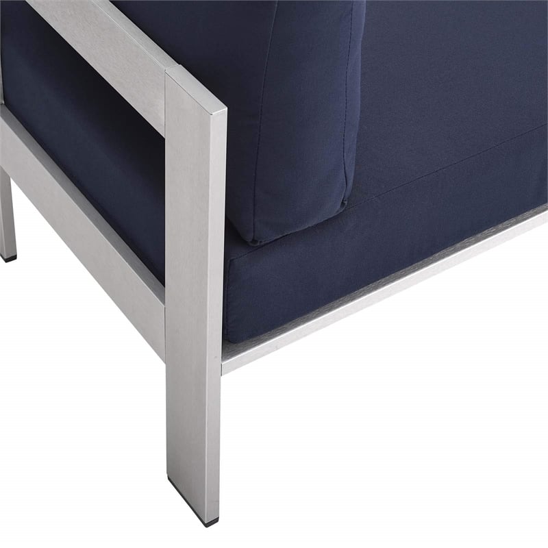 Modway Shore 3-Piece Fabric & Aluminum Outdoor Patio Set in Silver/Navy