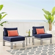 Modway Shore 3-Piece Fabric & Aluminum Outdoor Patio Set in Silver/Navy