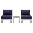 Modway Shore 3-Piece Fabric & Aluminum Outdoor Patio Set in Silver/Navy