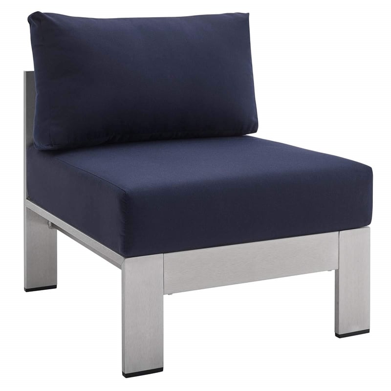 Modway Shore 3-Piece Fabric & Aluminum Outdoor Patio Set in Silver/Navy