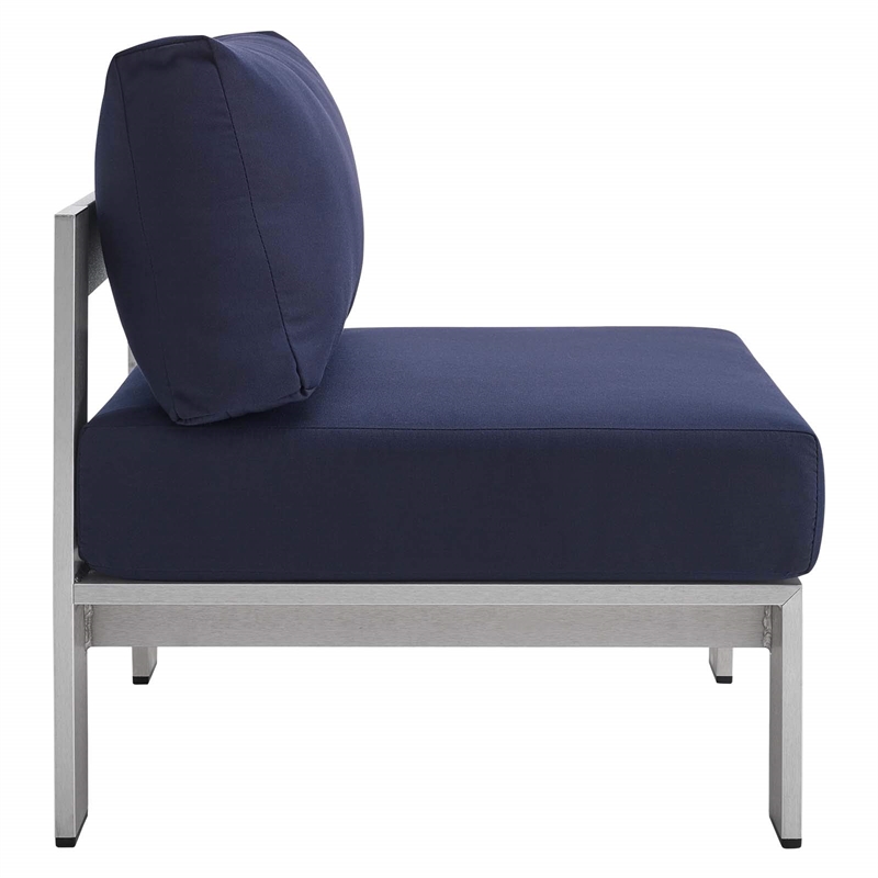 Modway Shore 3-Piece Fabric & Aluminum Outdoor Patio Set in Silver/Navy