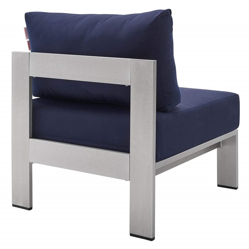 Modway Shore 3-Piece Fabric & Aluminum Outdoor Patio Set in Silver/Navy
