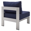 Modway Shore 3-Piece Fabric & Aluminum Outdoor Patio Set in Silver/Navy