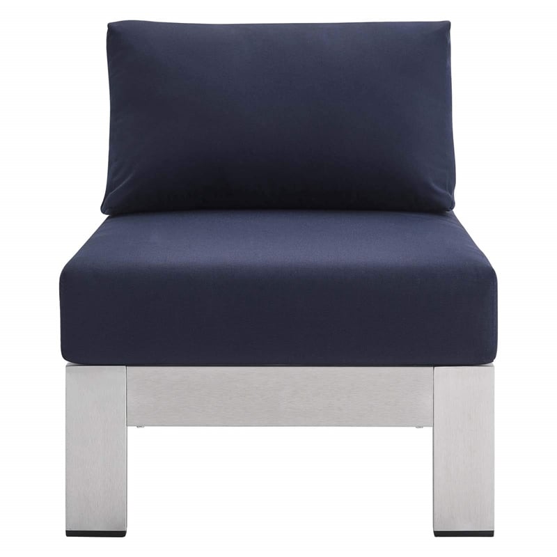Modway Shore 3-Piece Fabric & Aluminum Outdoor Patio Set in Silver/Navy