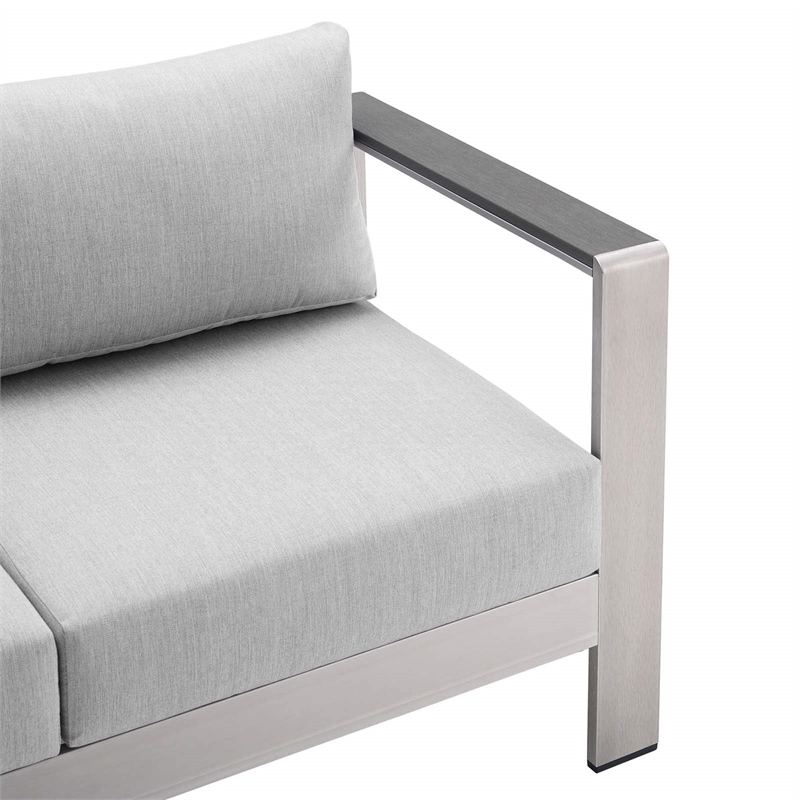 Modway Shore 3-Piece Aluminum & Fabric Outdoor Patio Set in Silver/Gray