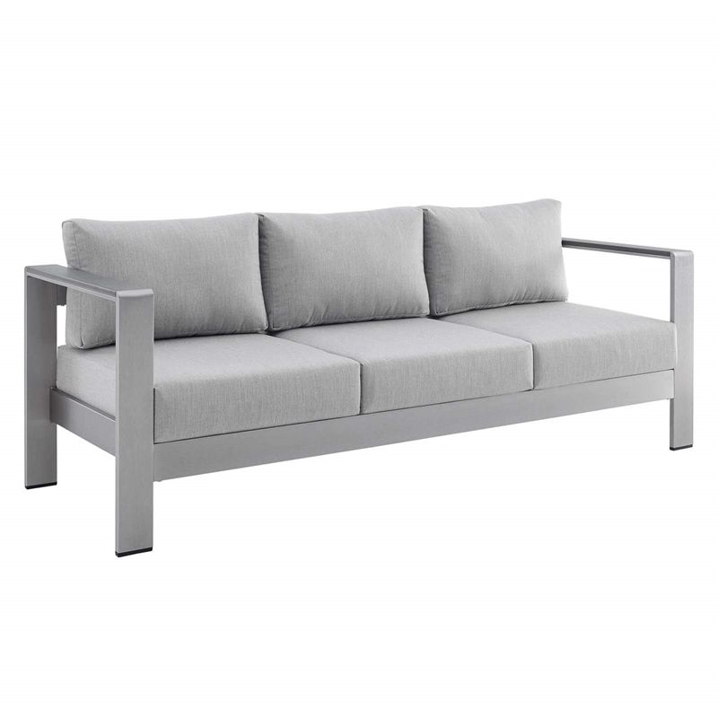 Modway Shore 3-Piece Aluminum & Fabric Outdoor Patio Set in Silver/Gray