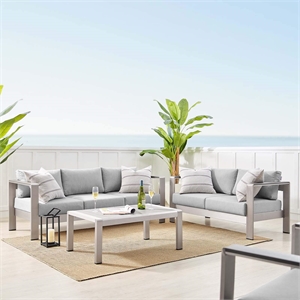 Modway Shore 3-Piece Aluminum & Fabric Outdoor Patio Set in Silver/Gray