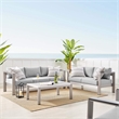 Modway Shore 3-Piece Aluminum & Fabric Outdoor Patio Set in Silver/Gray