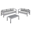 Modway Shore 3-Piece Aluminum & Fabric Outdoor Patio Set in Silver/Gray