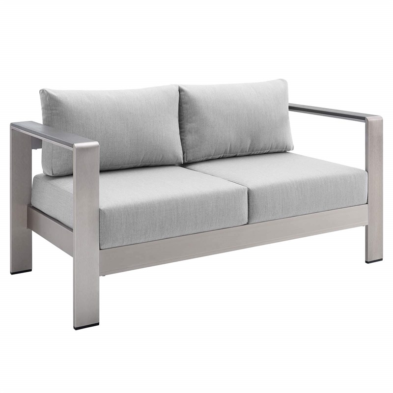 Modway Shore 3-Piece Aluminum & Fabric Outdoor Patio Set in Silver/Gray