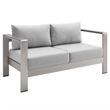 Modway Shore 3-Piece Aluminum & Fabric Outdoor Patio Set in Silver/Gray