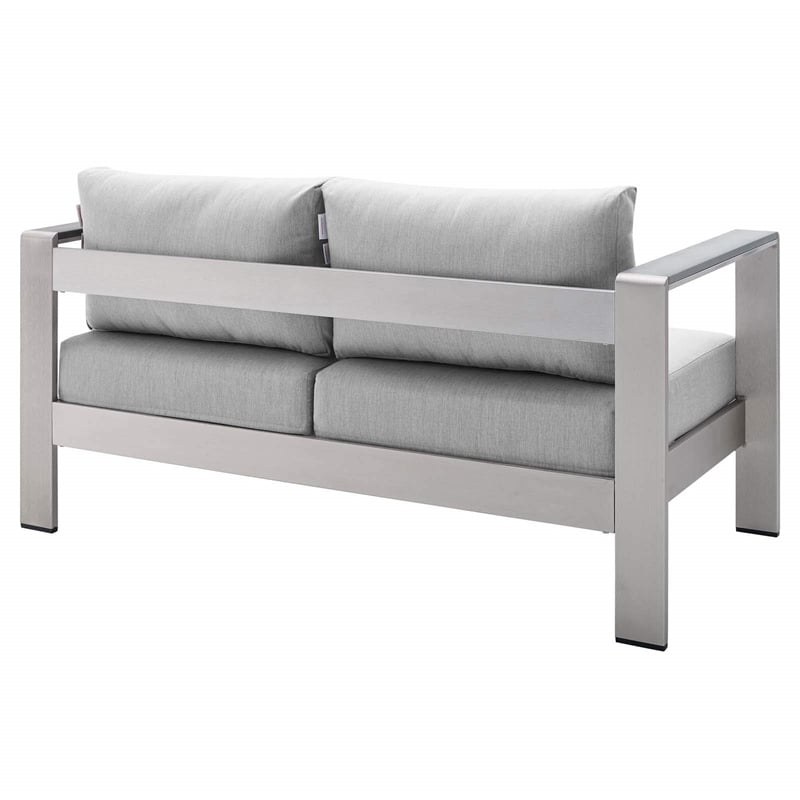 Modway Shore 3-Piece Aluminum & Fabric Outdoor Patio Set in Silver/Gray