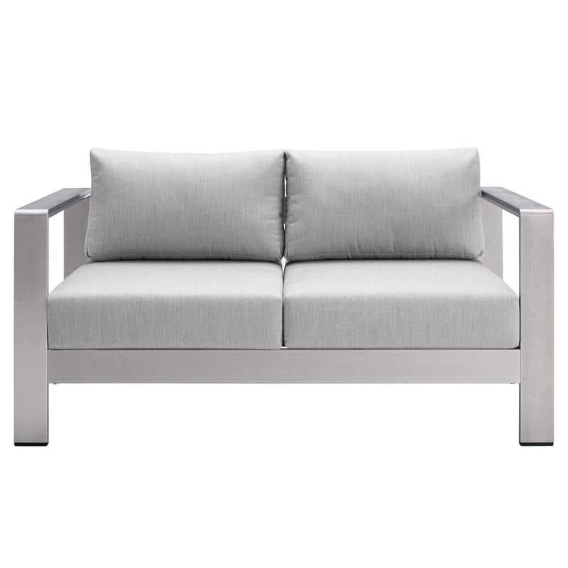 Modway Shore 3-Piece Aluminum & Fabric Outdoor Patio Set in Silver/Gray
