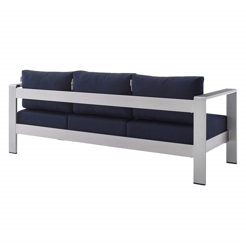 Modway Shore 3-Piece Aluminum & Fabric Outdoor Patio Set in Silver/Navy