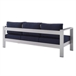 Modway Shore 3-Piece Aluminum & Fabric Outdoor Patio Set in Silver/Navy