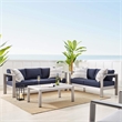Modway Shore 3-Piece Aluminum & Fabric Outdoor Patio Set in Silver/Navy