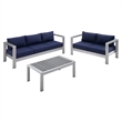 Modway Shore 3-Piece Aluminum & Fabric Outdoor Patio Set in Silver/Navy