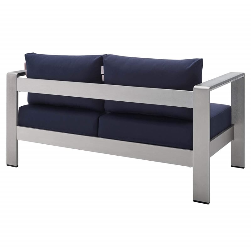 Modway Shore 3-Piece Aluminum & Fabric Outdoor Patio Set in Silver/Navy