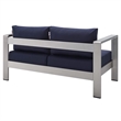Modway Shore 3-Piece Aluminum & Fabric Outdoor Patio Set in Silver/Navy