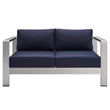 Modway Shore 3-Piece Aluminum & Fabric Outdoor Patio Set in Silver/Navy
