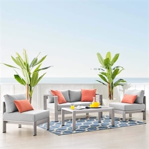 Modway Shore 4-Piece Fabric & Aluminum Outdoor Patio Set in Silver/Gray