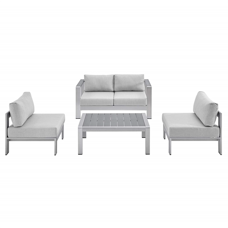 Modway Shore 4-Piece Fabric & Aluminum Outdoor Patio Set in Silver/Gray