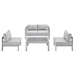 Modway Shore 4-Piece Fabric & Aluminum Outdoor Patio Set in Silver/Gray