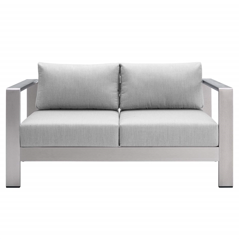 Modway Shore 4-Piece Fabric & Aluminum Outdoor Patio Set in Silver/Gray