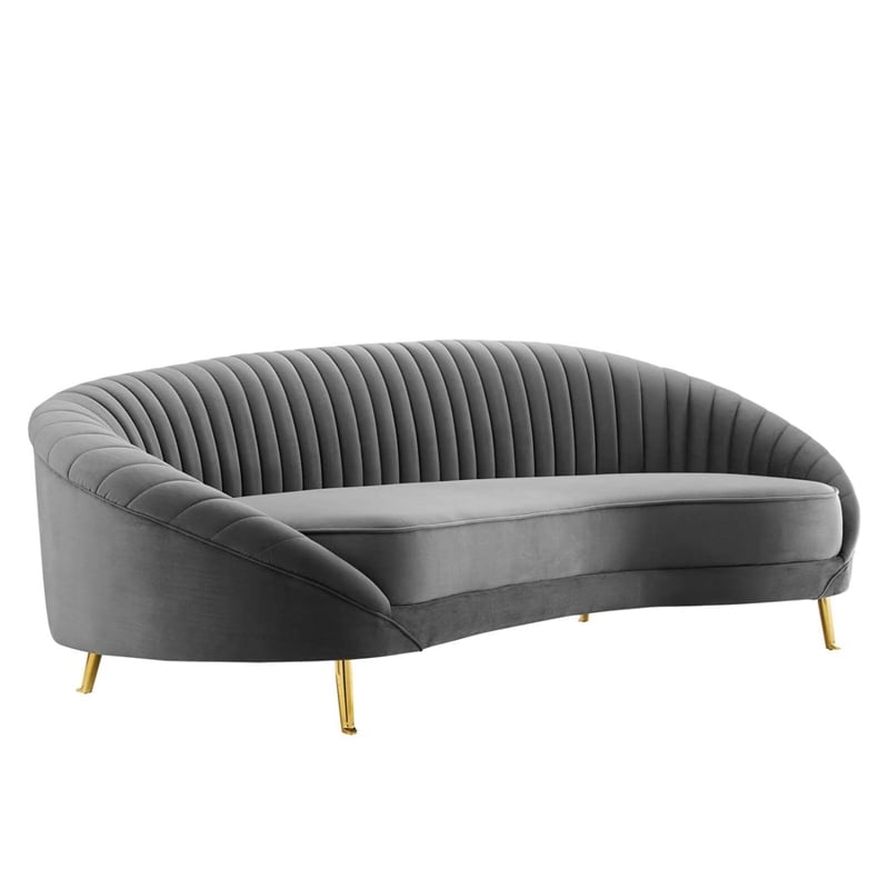 Modway Camber Channel Tufted Performance Velvet Sofa in Gray