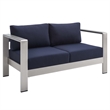 Modway Shore 4-Piece Fabric & Aluminum Outdoor Patio Set in Silver/Navy