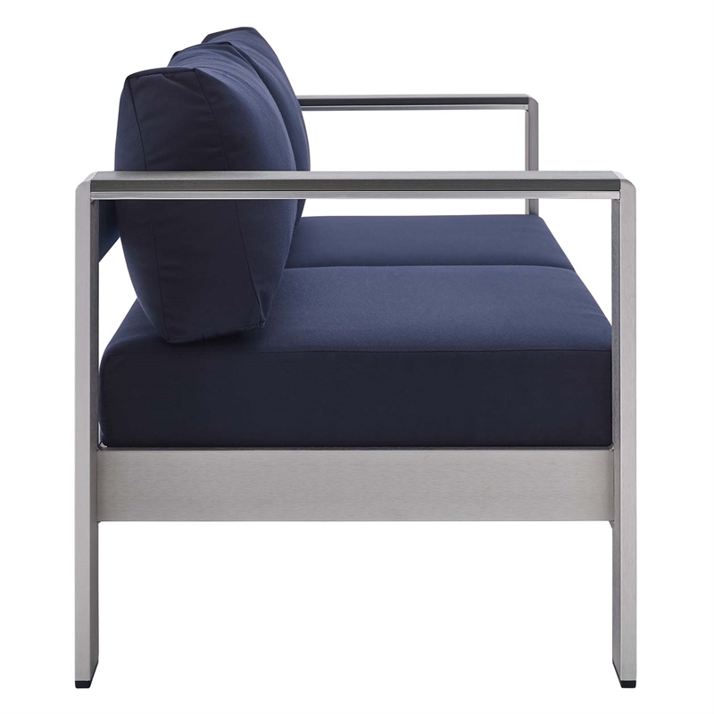 Modway Shore 4-Piece Fabric & Aluminum Outdoor Patio Set in Silver/Navy