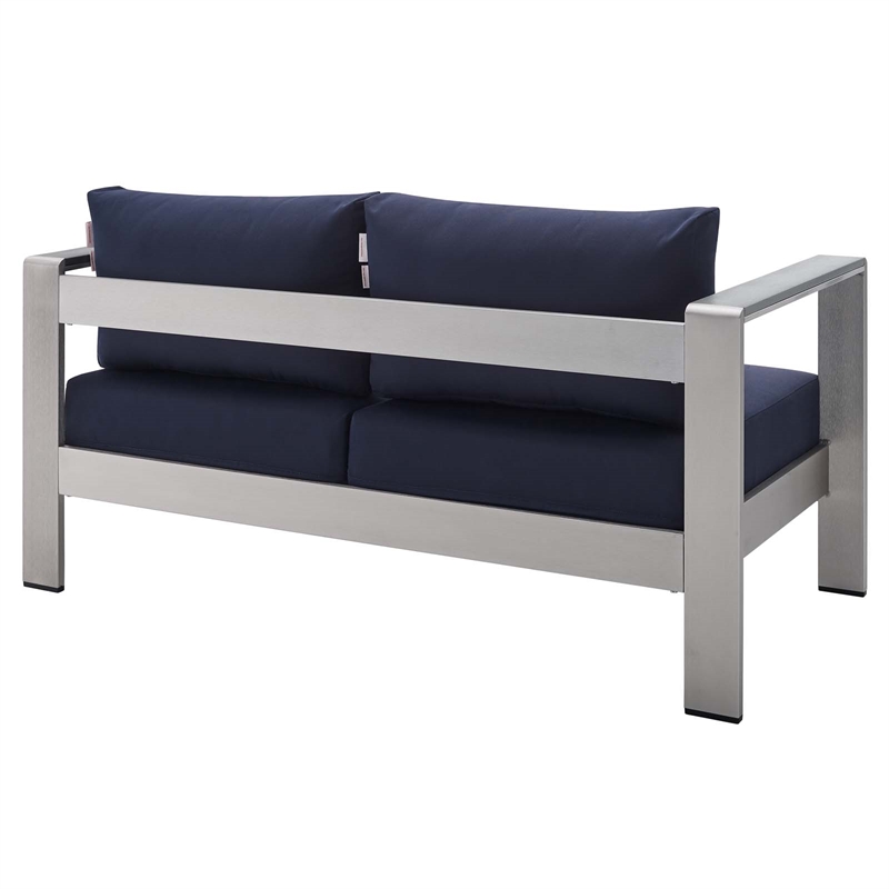 Modway Shore 4-Piece Fabric & Aluminum Outdoor Patio Set in Silver/Navy