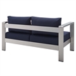 Modway Shore 4-Piece Fabric & Aluminum Outdoor Patio Set in Silver/Navy