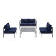 Modway Shore 4-Piece Fabric & Aluminum Outdoor Patio Set in Silver/Navy