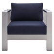 Modway Shore 4-Piece Aluminum & Fabric Outdoor Patio Set in Silver/Navy