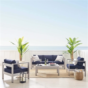 Modway Shore 4-Piece Aluminum & Fabric Outdoor Patio Set in Silver/Navy