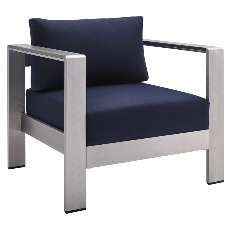 Modway Shore 4-Piece Aluminum & Fabric Outdoor Patio Set in Silver/Navy
