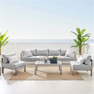Modway Shore 5-Piece Fabric & Aluminum Outdoor Patio Sofa Set in Silver/Gray