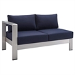 Modway Shore 5-Piece Fabric & Aluminum Outdoor Patio Sofa Set in Silver/Navy