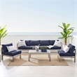 Modway Shore 5-Piece Fabric & Aluminum Outdoor Patio Sofa Set in Silver/Navy