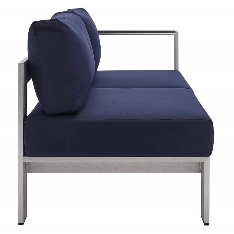 Modway Shore 5-Piece Fabric & Aluminum Outdoor Patio Sofa Set in Silver/Navy