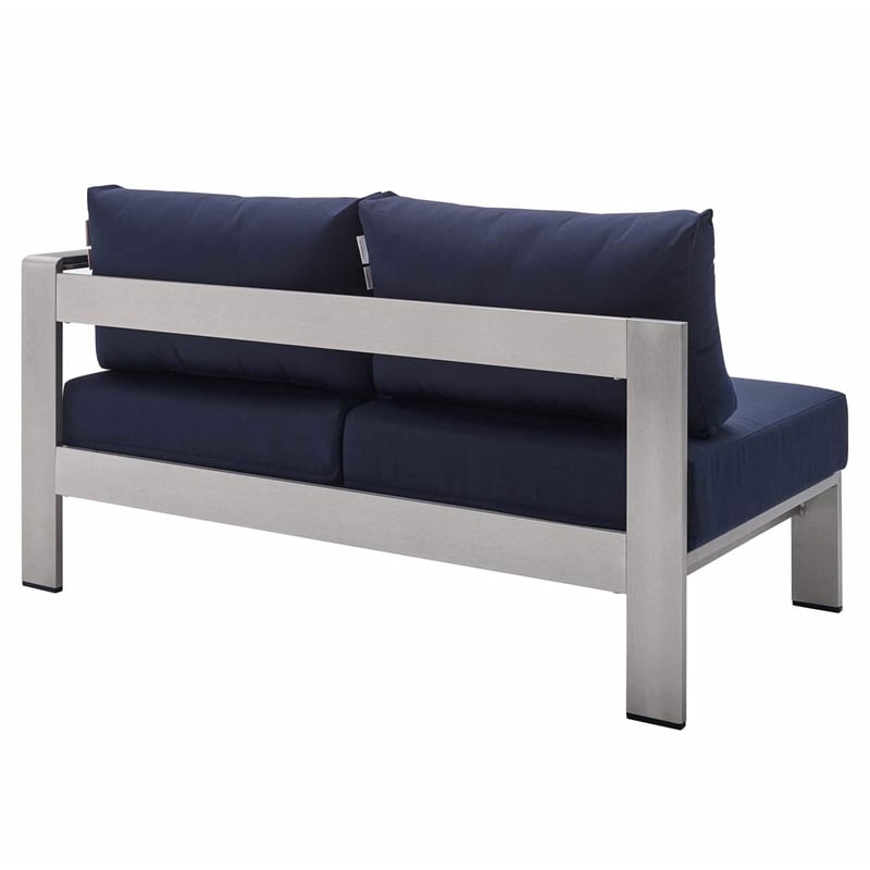 Modway Shore 5-Piece Fabric & Aluminum Outdoor Patio Sofa Set in Silver/Navy
