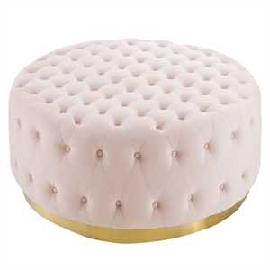 Modway Ensconce Tufted Performance Velvet Fabric Round Ottoman in Pink