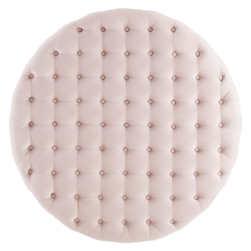 Modway Ensconce Tufted Performance Velvet Fabric Round Ottoman in Pink