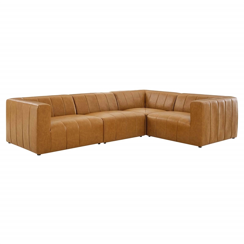 Modway Bartlett 4-Piece Modern Faux Leather Sectional Sofa in Tan Finish