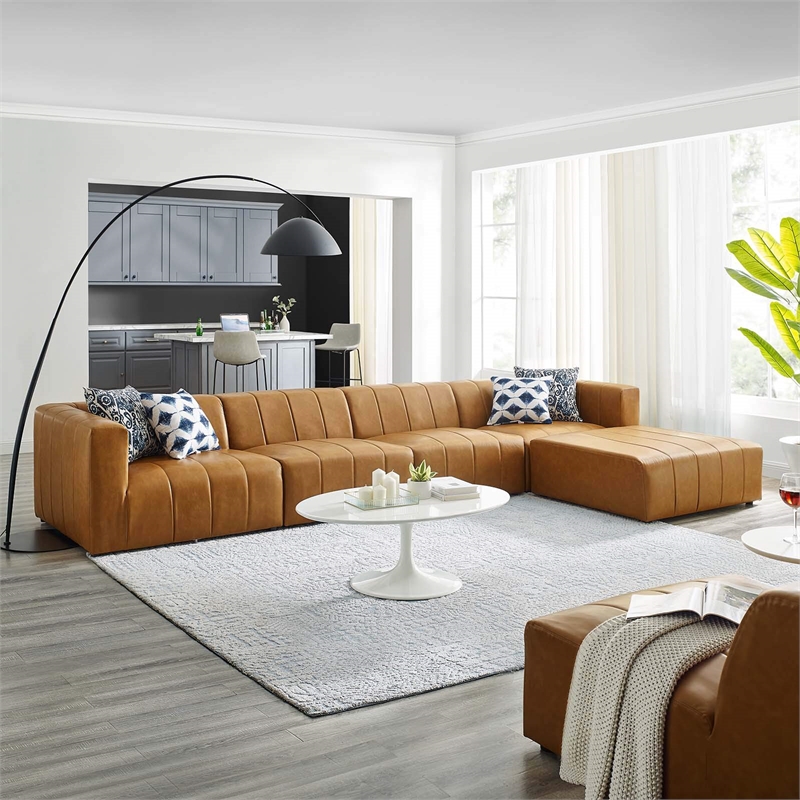 Modway Bartlett 5-Piece Modern Faux Leather Sectional Sofa in Tan